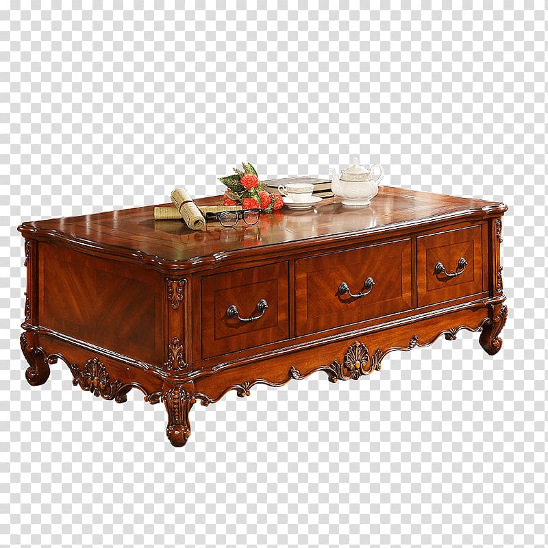 Coffee table, Three drawers Vintage American Coffee transparent background PNG clipart