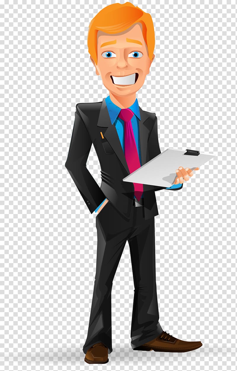 Businessperson Computer file, Cartoon painted red hair business man take file transparent background PNG clipart