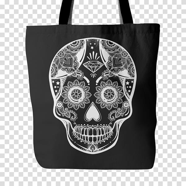 Tote bag T-shirt Clothing Accessories Skull, sugar skull transparent background PNG clipart