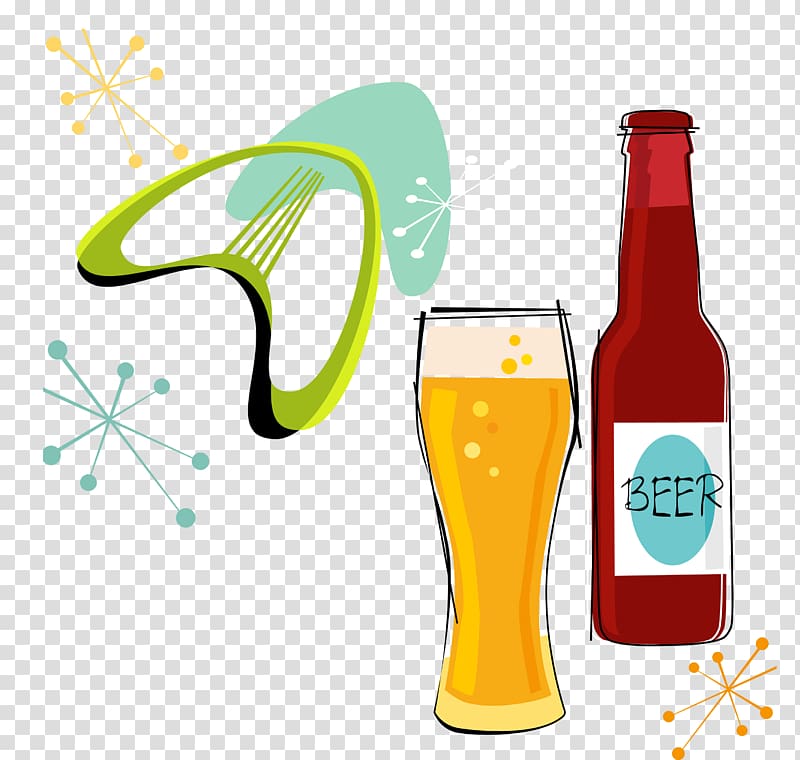 Beer bottle Drink Beer glassware Drawing, Cartoon beer glass transparent background PNG clipart