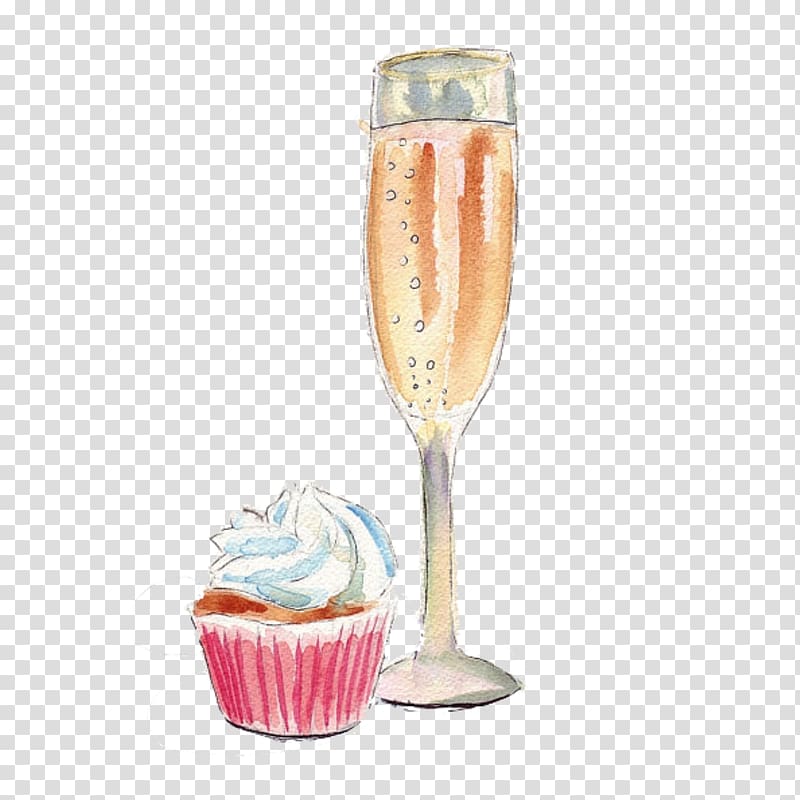 Champagne Cupcake Watercolor painting Prosecco, champagne transparent background PNG clipart