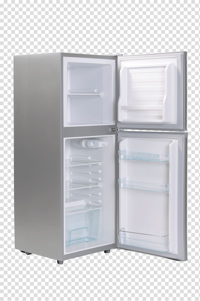 silver top-mount refrigerator, Open Fridge transparent background PNG clipart