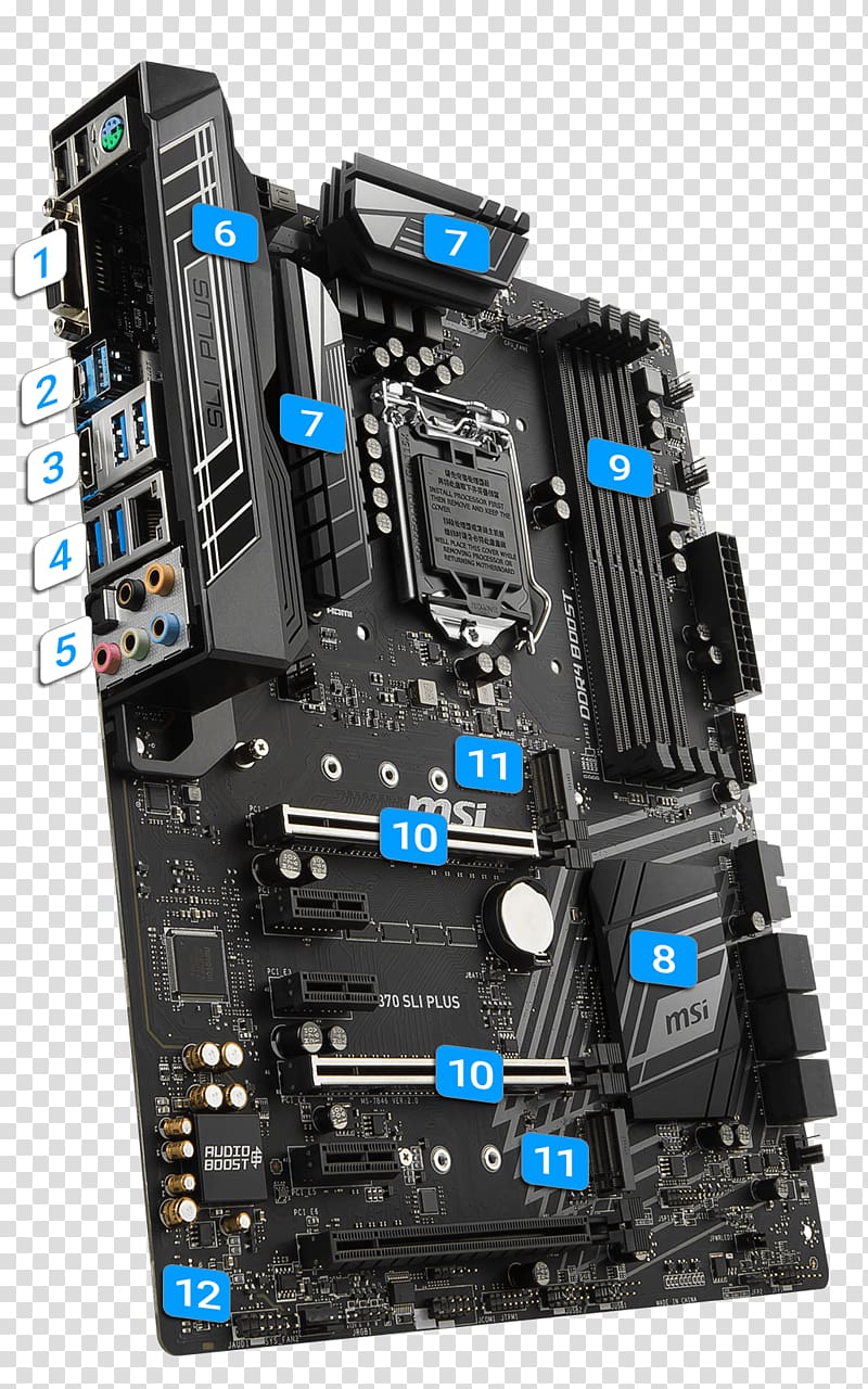 Intel MSI Z370 LGA 1151 ATX motherboard MSI Motherboard Z370 Z370, intel transparent background PNG clipart