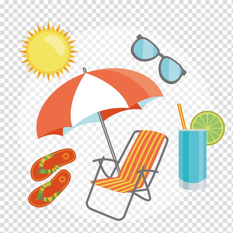 umbrella chair and sun illustration, , vacation transparent background PNG clipart
