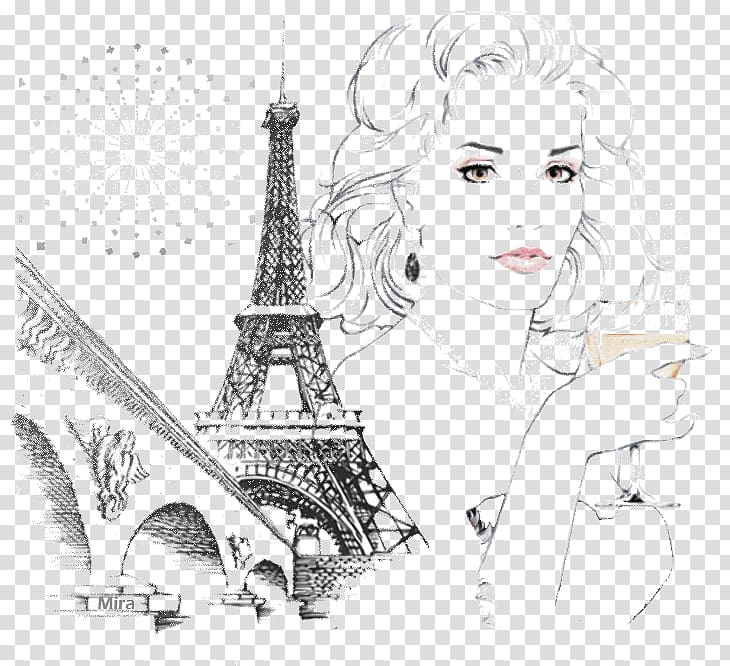 Line art Paris , Girls In Paris transparent background PNG clipart