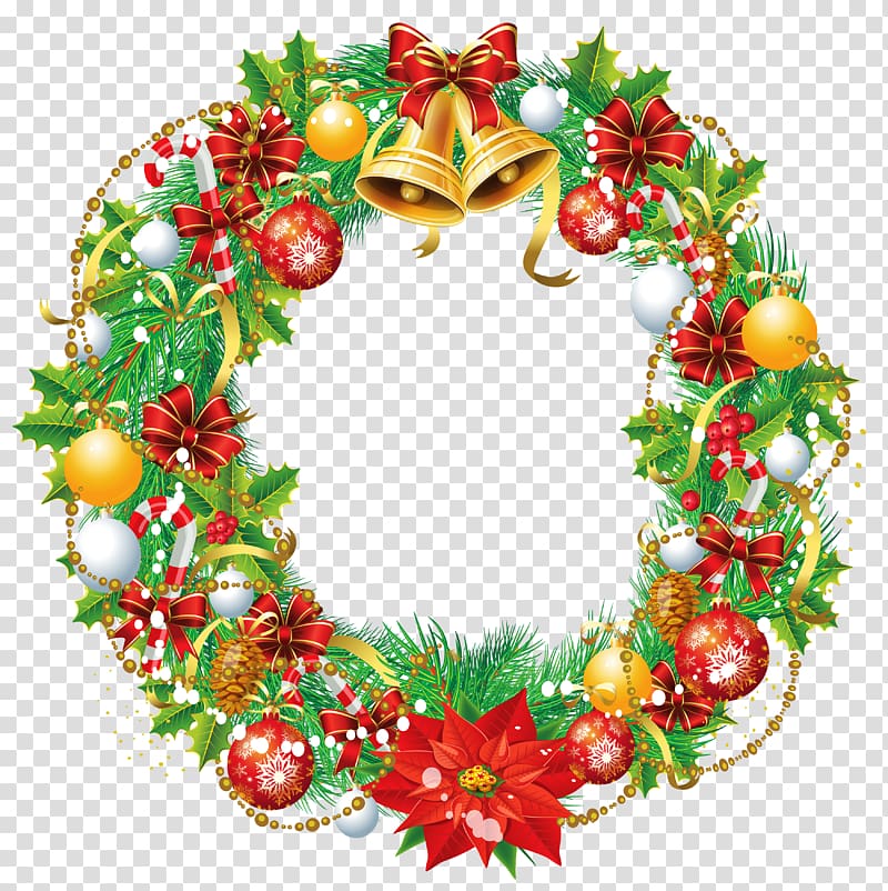 Christmas-themed wreath , Christmas Wreath Cartoon Santa Claus illustration, Christmas Wreath transparent background PNG clipart