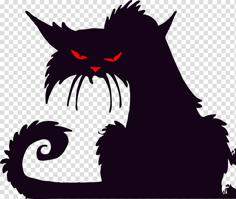 black cat illustration, Halloween Silhouette Cat , Ferocious cat transparent background PNG clipart