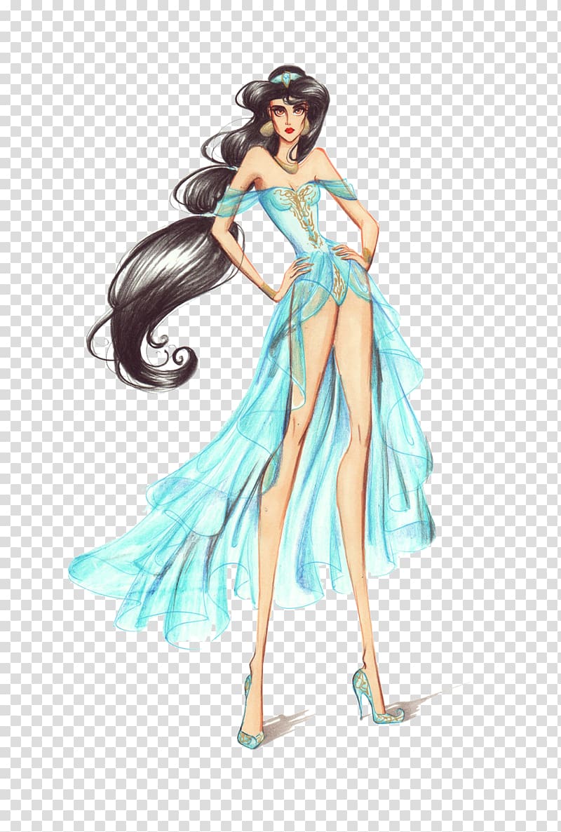 Princess Jasmine Elsa Anna Disney Princess Fashion, Beautiful wedding dress design illustration transparent background PNG clipart