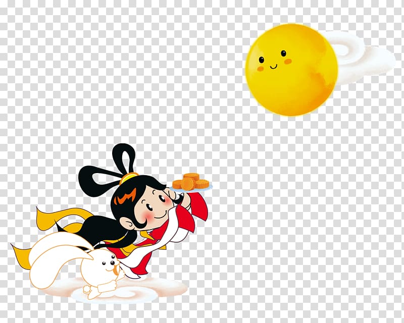 girl holding tray of food offering to the sun illustration, Chang\'e Mid-Autumn Festival Moon rabbit, Chang E rabbit transparent background PNG clipart