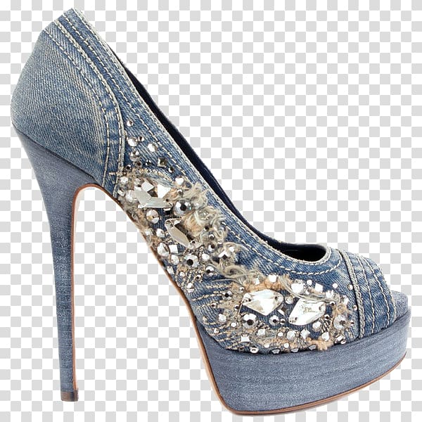 Court shoe High-heeled footwear Boot Dress shoe, Qian Ma can Lorenz denim diamond heels transparent background PNG clipart