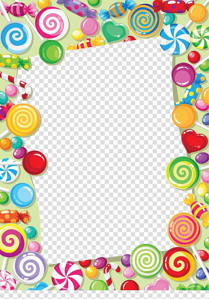 candies letter illustration, Candy cane Candy corn Chocolate bar , Candy lollipop border transparent background PNG clipart