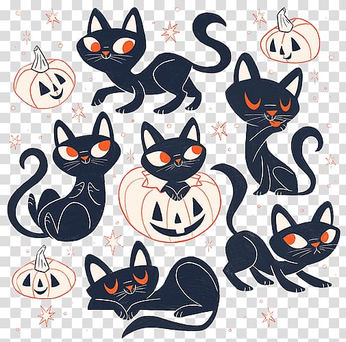 Black cat Kitten Drawing Illustration, Black Cat Pumpkin transparent background PNG clipart