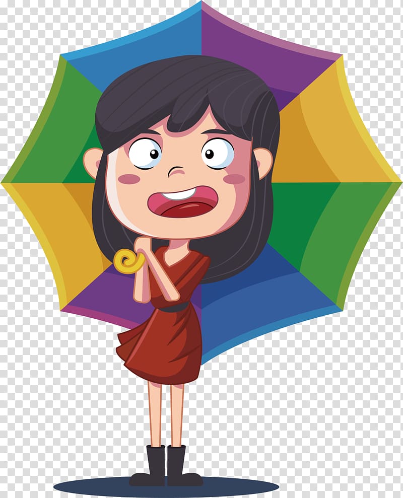 Umbrella Rain, The girl with the rainbow umbrella transparent background PNG clipart