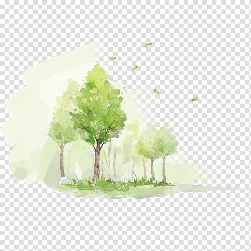 green trees painting, Watercolor painting Forest, Graffiti Grove transparent background PNG clipart