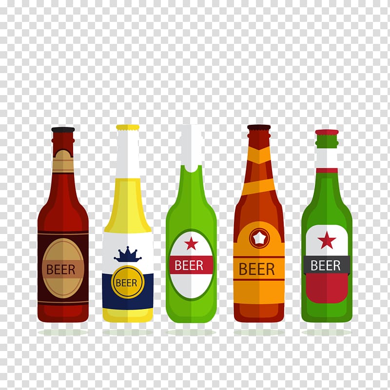 five assorted-color beer bottles illustration, Beer bottle Heineken Beer bottle Alcoholic beverage, beer bottles transparent background PNG clipart
