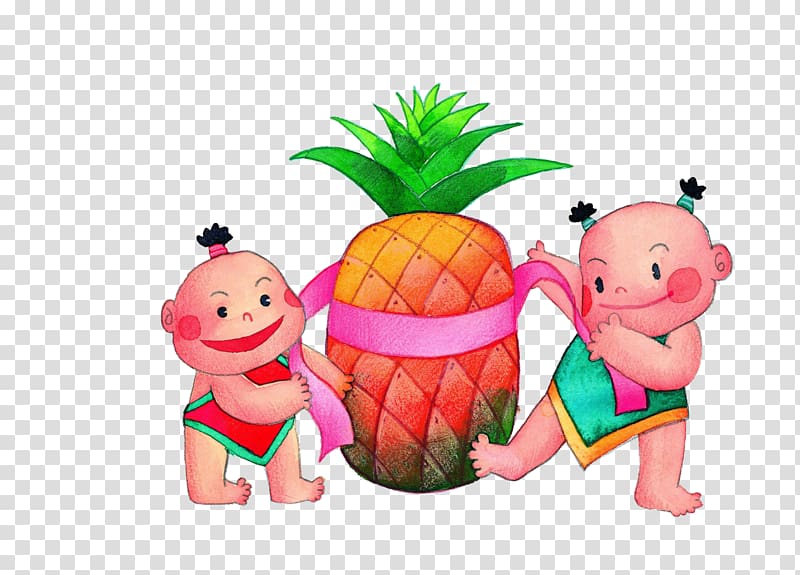 Cartoon Chinese New Year Illustration, The baby pineapple transparent background PNG clipart
