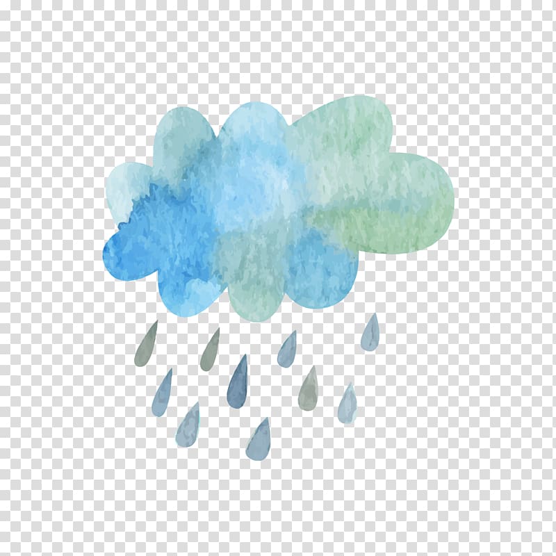 blue and green raining cloud graphic, Cloud Rain, Blue clouds and raindrops transparent background PNG clipart