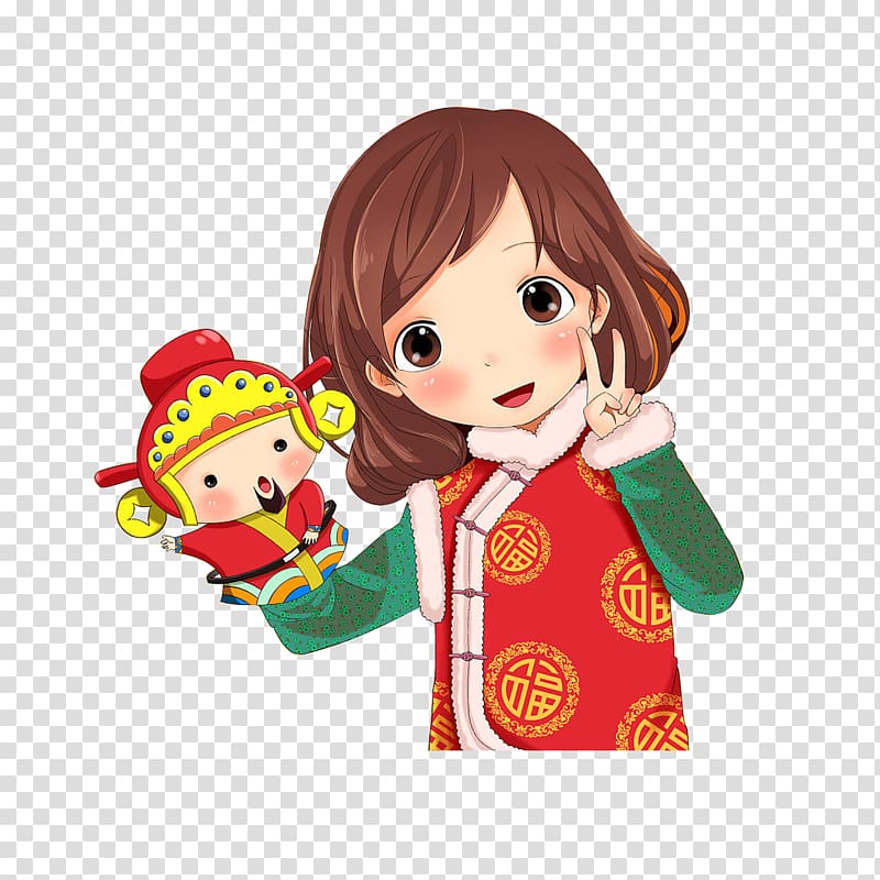 Tangzhuang Cartoon Suit Illustration, Girl dress up jacket transparent background PNG clipart