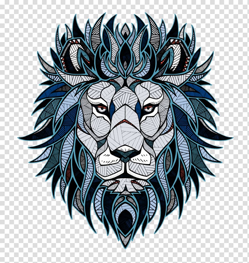 multicolored mandala lion , Lionhead rabbit T-shirt Logo, Creative lion head pattern transparent background PNG clipart