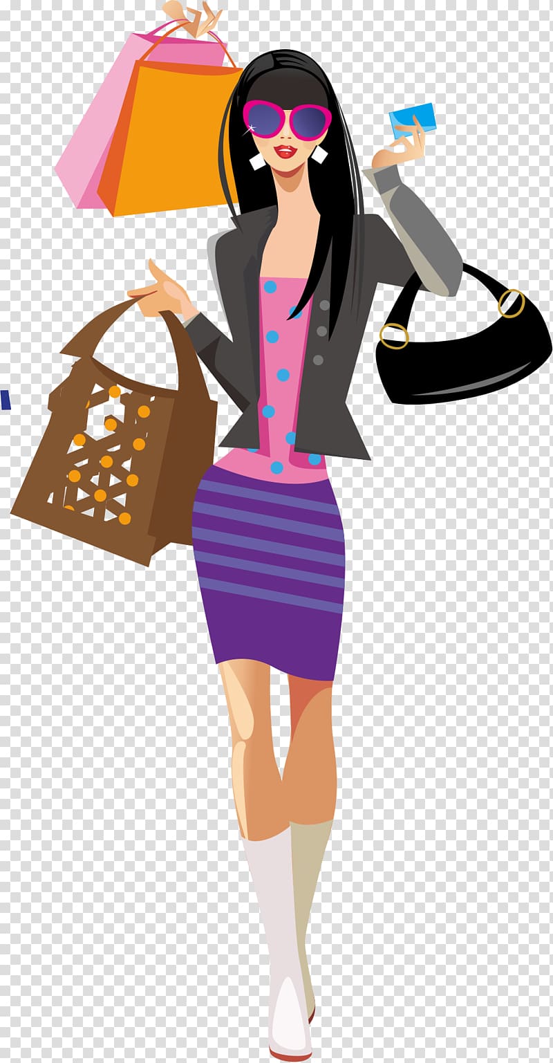 Woman Carrying Bag Illustration Shopping Fashion Cartoon Girl
