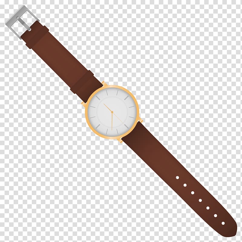 round gold-colored analog watch with brown leather strap, Watch, Watch transparent background PNG clipart