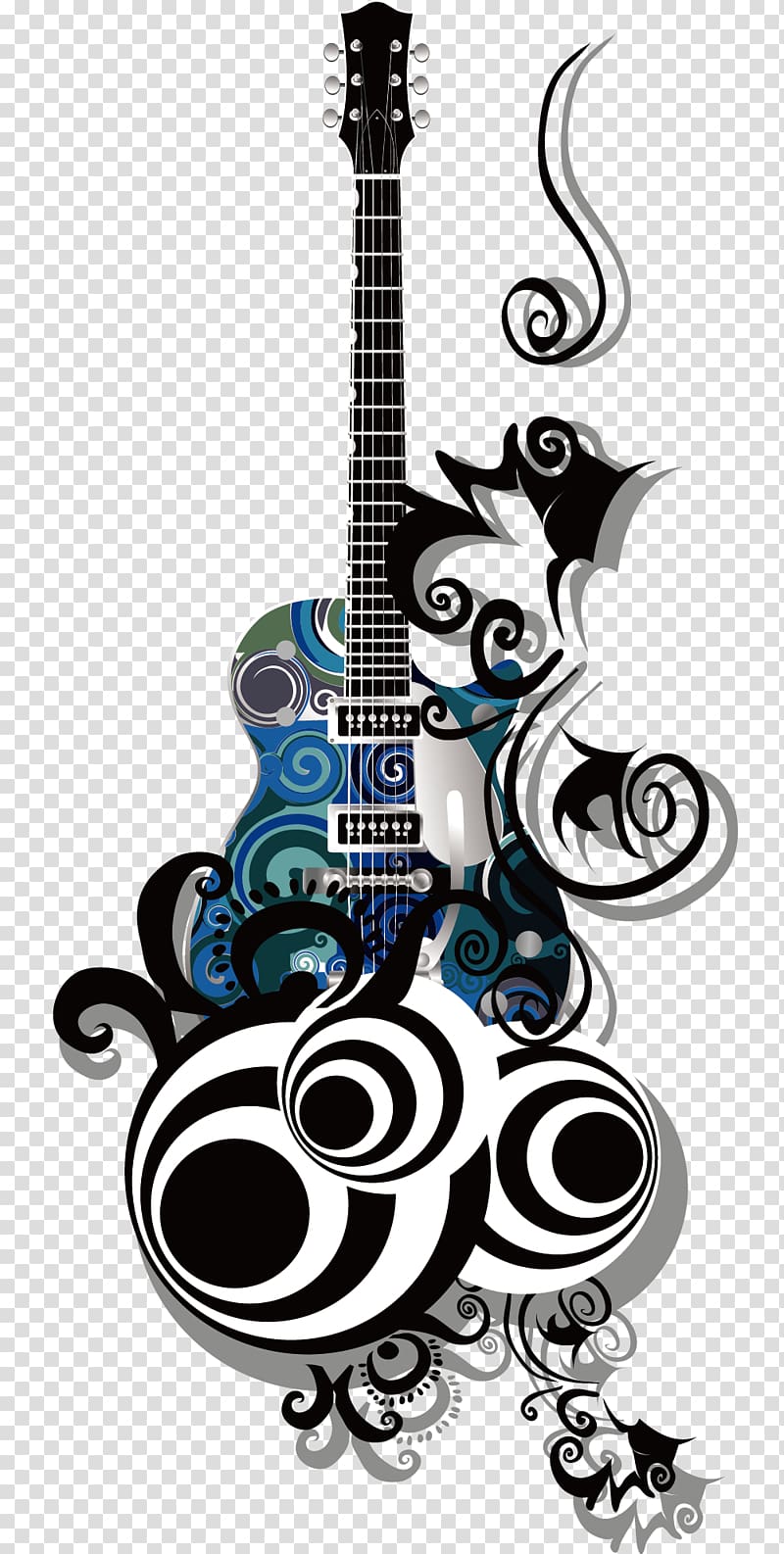 blue and black guitar , India Wall decal Sticker, Guitar and decorative patterns material transparent background PNG clipart