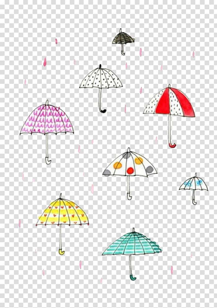 several assorted-color umbrellas , Illustrator Cartoon Drawing Illustration, It\'s raining transparent background PNG clipart