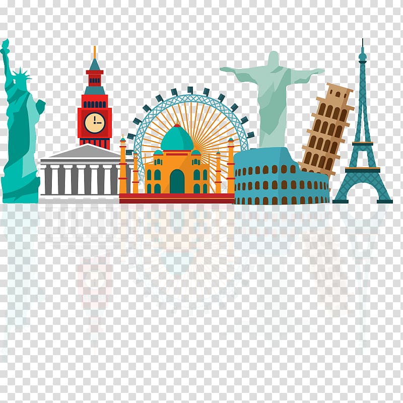 landmarks illustration, Statue of Liberty Luxor Travel Agent World Travel and Tourism Council, World landmarks transparent background PNG clipart