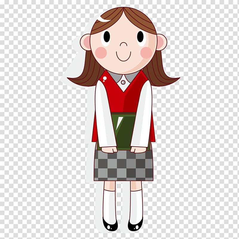 Student Cartoon Illustration, cute quiet girl transparent background PNG clipart
