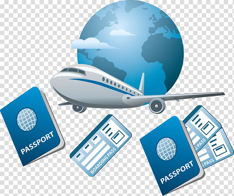 gray and blue plane and passport illustration, Air travel Flight Airplane Icon, Passport and airplane Earth transparent background PNG clipart