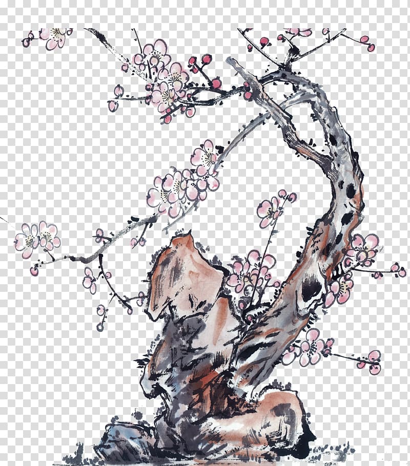 Ink wash painting Plum blossom Chinese painting Four Gentlemen, Plum antiquity transparent background PNG clipart