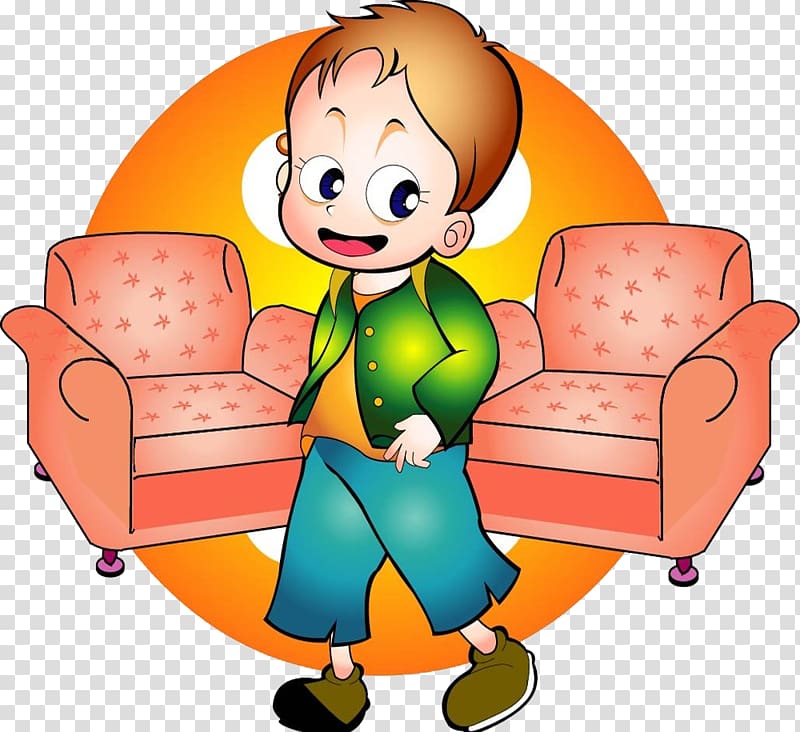 Cartoon Child Illustration, Hand painted sofa for children transparent background PNG clipart