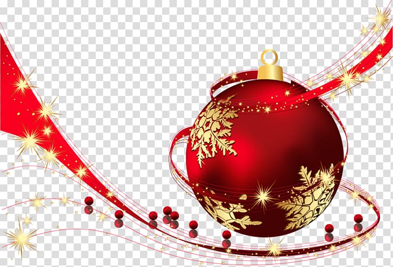 Red Christmas Ball , red and gold floral Christmas bauble illustration transparent background PNG clipart