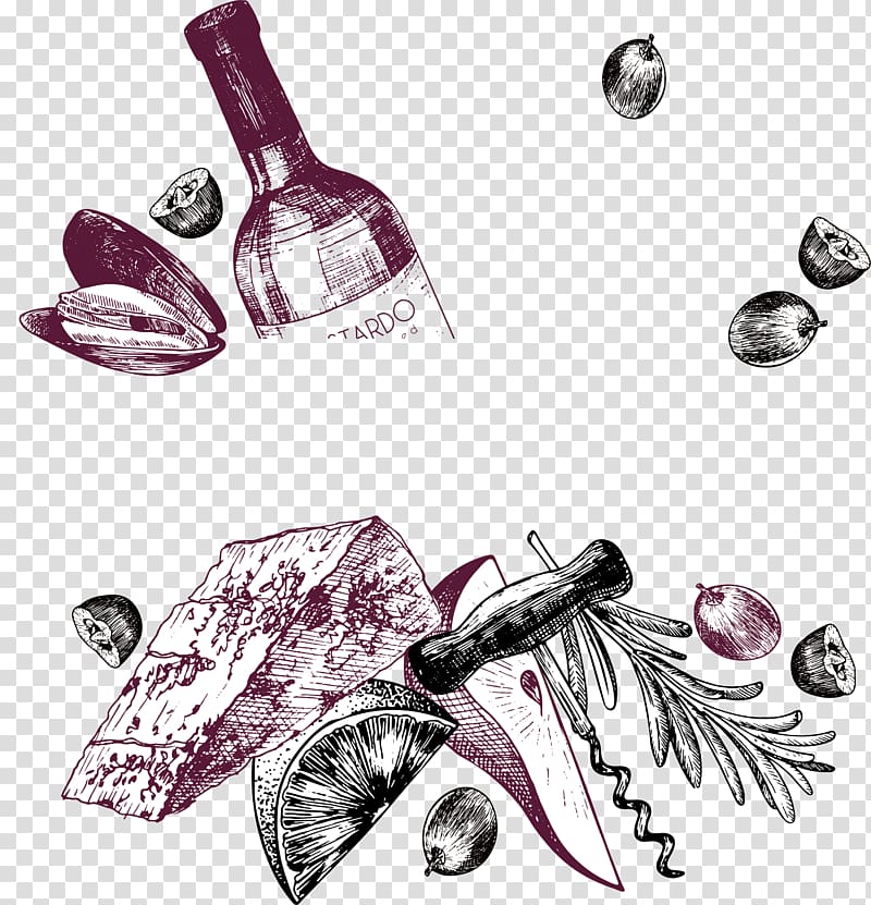 Wine Canapxe9 Hors doeuvre Drawing, hand-painted wine transparent background PNG clipart