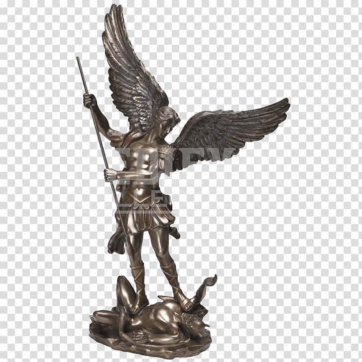 St. Michael Vanquishing Satan Lucifer Bronze sculpture Statue, saint michael transparent background PNG clipart