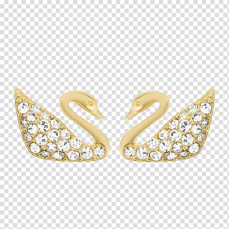 Earring Swarovski AG Jewellery Gold plating Necklace, One pair of earrings Swan transparent background PNG clipart