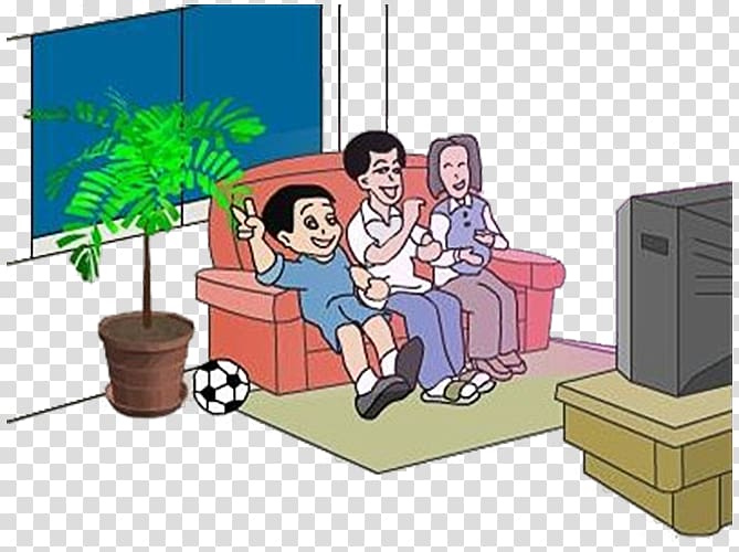 Television Cartoon , Cartoon family watching TV transparent background PNG clipart