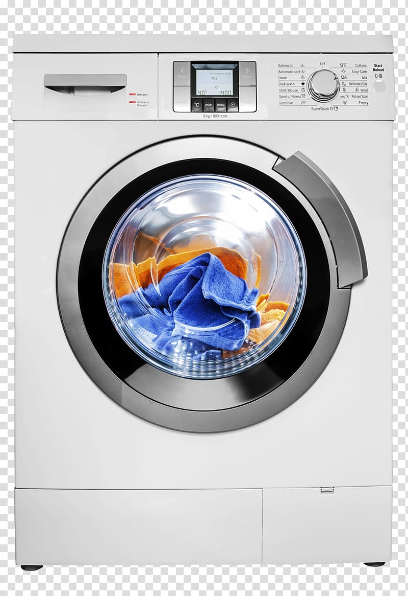 white front-load washer, Washing machine Clothes dryer Home appliance Efficient energy use, Drum washing machine transparent background PNG clipart