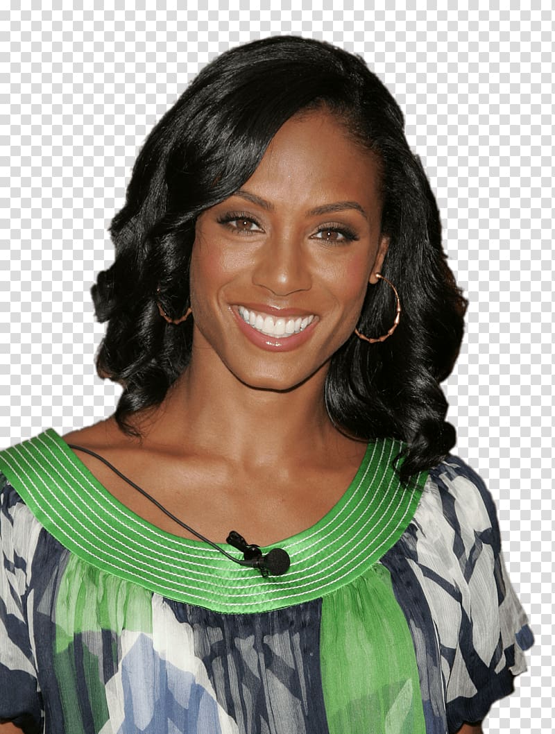 woman wearing green, black, and white dress, Jada Pinkett Smith Smiling transparent background PNG clipart