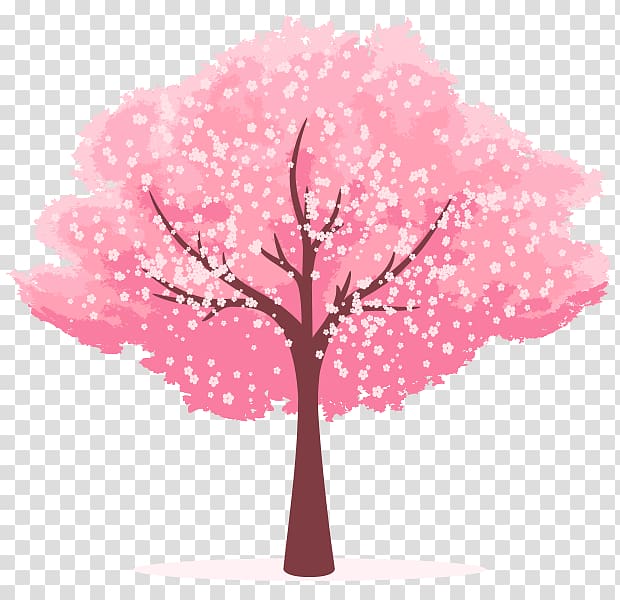 pink tree , Cherry blossom , Cartoon hand painted cherry tree transparent background PNG clipart
