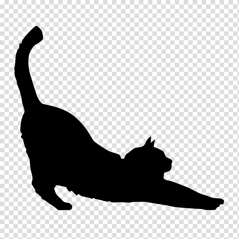 Black cat Silhouette Kitten , stretching copywriting background transparent background PNG clipart