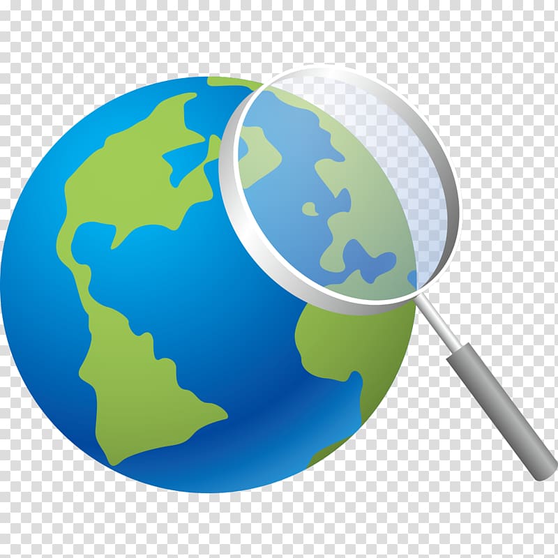 Earth Magnifying glass, Blue Earth and magnifying glass transparent background PNG clipart