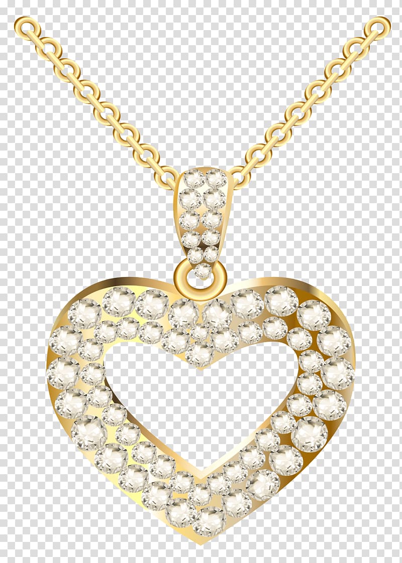 Necklace Heart Jewellery Pendant , Golden Heart Necklace with Diamonds transparent background PNG clipart