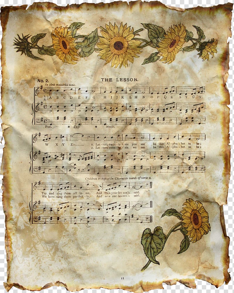 Paper Musical note Sheet music, Brown flower print sheet music transparent background PNG clipart