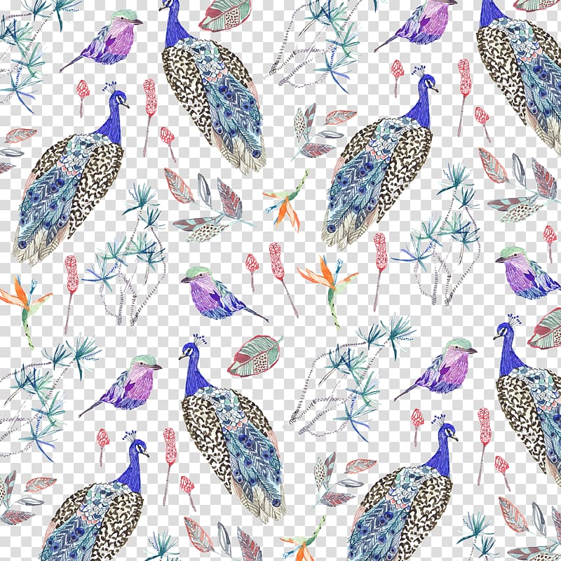 Bird Illustrator Pattern, Flower and bird designs painted peacock transparent background PNG clipart