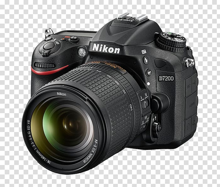 Digital SLR Nikon D7200 AF-S DX Nikkor 18-140mm f/3.5-5.6G ED VR Camera lens, camera lens transparent background PNG clipart