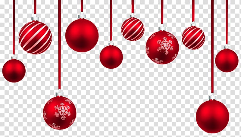 Christmas ornament , Red Christmas Hanging Balls Decor , red christmas baubles transparent background PNG clipart