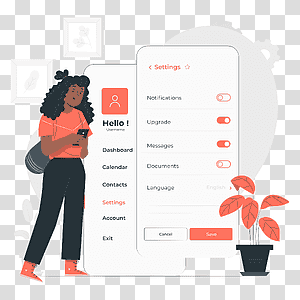 illustration, Personal settings, options, profile, phone, setup, interface, user, preferences, settings, features, overview, devices transparent background PNG clipart thumbnail