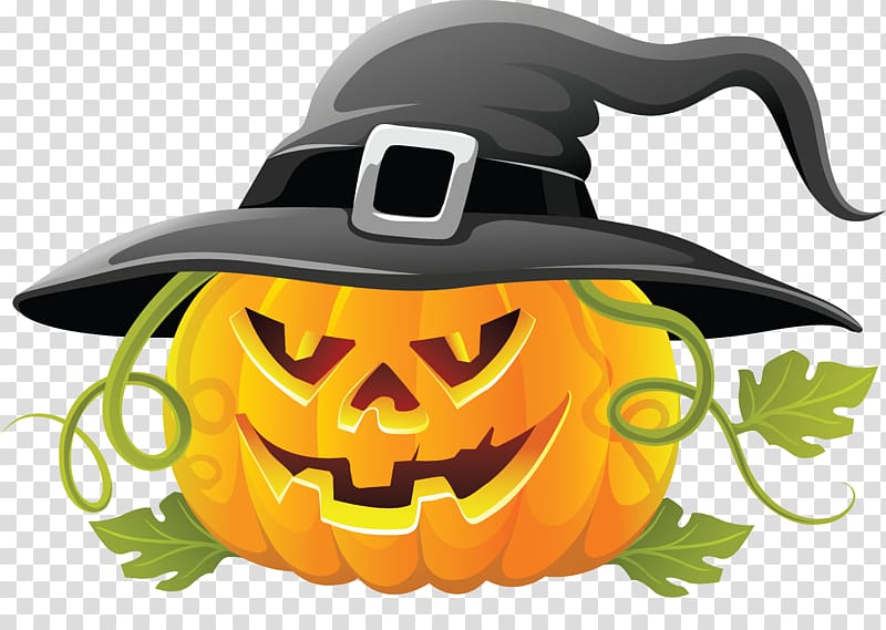 Halloween Jack-o'-lantern Pumpkin , Large Halloween Pumpkin with Witch Hat , Jack-'o-Lantern transparent background PNG clipart