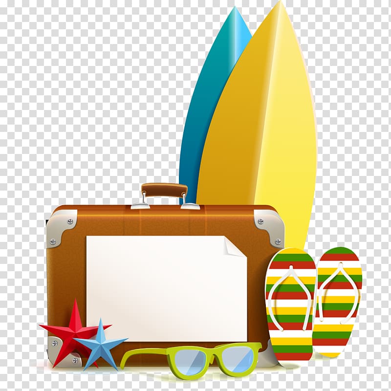 briefcase and surfboards illustration, Euclidean Summer Icon, Exquisite summer beach resort supplies transparent background PNG clipart